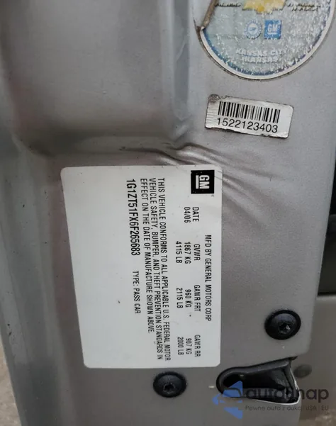 2006 Chevrolet Malibu Lt z USA, uszkodzony, nr VIN 1G1ZT51FX6F265683